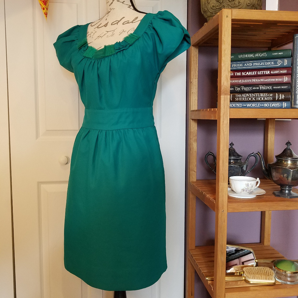 THE LIMITED Teal & Green accent puff sleeve dress